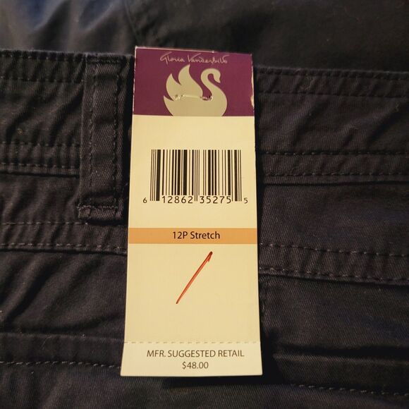 Gloria Vanderbilt Womens 12 Petite NEW Cargo Capri Pants Navy Blue Stretch Light - Picture 9 of 13